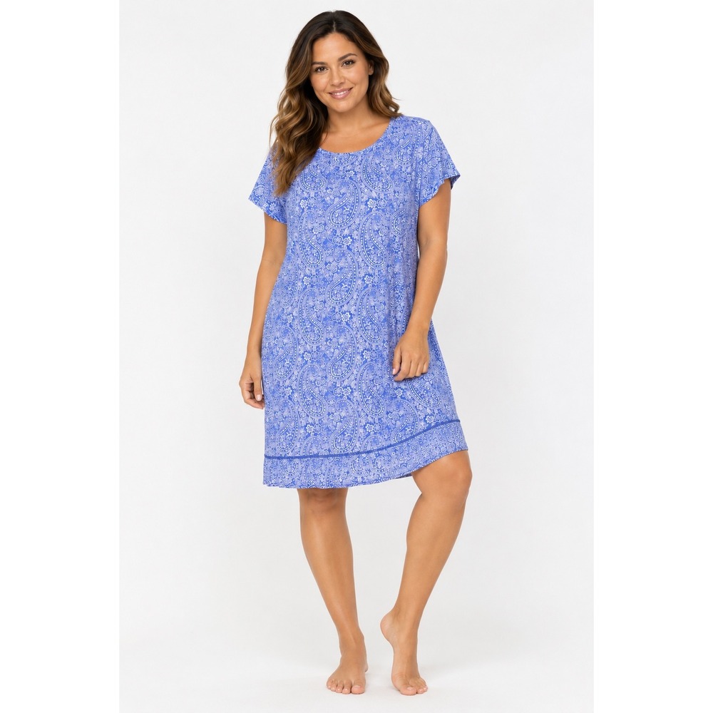 Lands End Womens Blue Paisley Swim Cover Up Dress Short Sleeve Size L 14-16